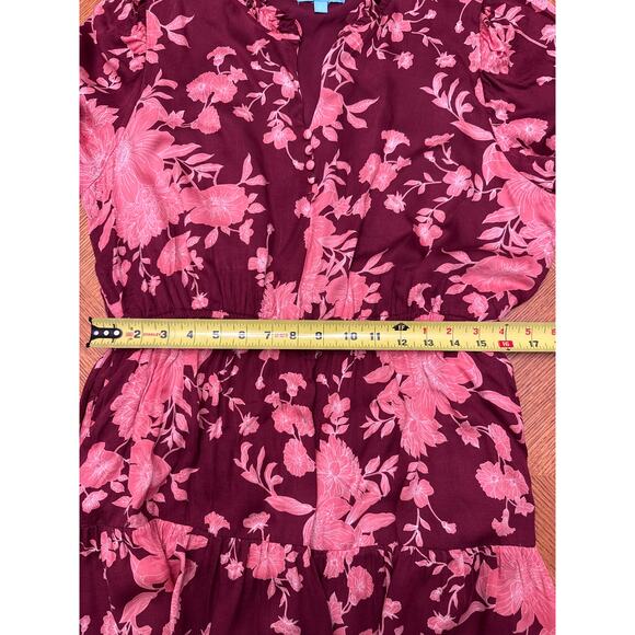 Draper James Burgundy and Pink Floral Rayon A-Line Dress Size Large - Picture 5 of 6